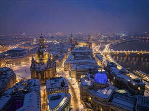 Dresden Old Town at night in winter, Dresden, Saxony, Germany, Europe