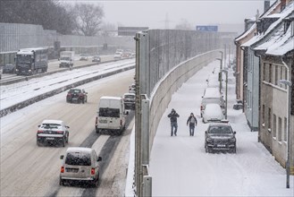 A40 motorway, onset of winter, lots of fresh snow and daytime temperatures below minus 5 degrees,