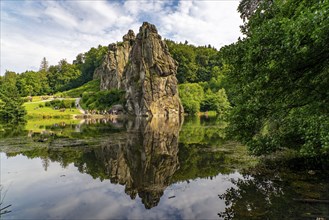 The Externsteine, a sandstone rock formation, Wiembecketeich, in the Teutoburg Forest, near