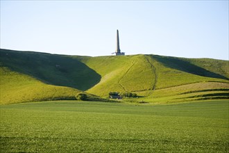 Lansdowne monument obelisk on the chalk scarp slope of Cherhill Downs, Cherhill, Wiltshire,