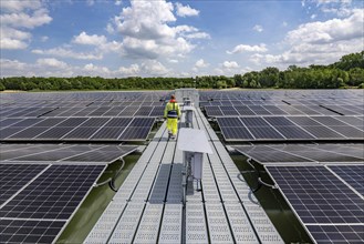 Germany's largest floating solar power plant on the Silbersee III, a quarry pond no longer used for