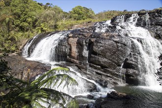 Baker's Falls waterfall, Horton Plains National Park, Central Province, Sri Lanka, Asia