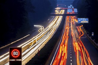 Motorway A40, Ruhrschnellweg, near Bochum, heavy evening traffic, in front of the motorway junction