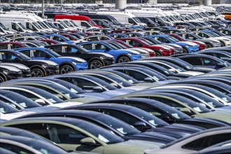 Storage area for new cars in the port of Vlissingen-Oost, vehicles are temporarily stored on over