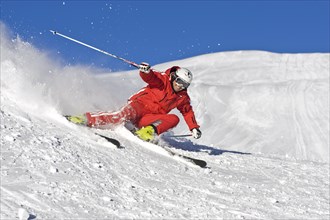 Skier in action, Austria, Woman, 35, 40, Years, Deep snow, Europe