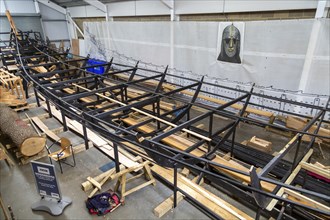 Boatbuilding workshop, Anglo-Saxon replica ship projext, The Longshed, Woodbridge, Sufolk, England,