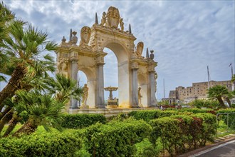 Fontana del Gigante fountain on the Via Partenope seafront promenade, Naples, Gulf of Naples,