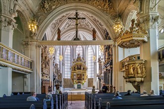 Interior of the town church with pulpit and chancel, Celle, Lüneburg Heath, Lower Saxony, Germany,