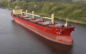 Cargo ship DSM Castor travelling through the Kiel Canal, Kiel Canal, Schleswig-Holstein, Germany,