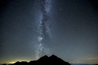 Milky Way and starry sky with Montafon mountains, Tschagguns, RÃ¤tikon, Montafon, Vorarlberg,