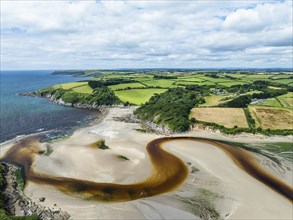 River Emme and Red Cove from a drone, Mothecombe, Plymouth, South Devon, England, United Kingdom,