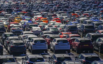 Car terminal in the Logport I inland port, in Duisburg on the Rhine, vehicle handling of new cars,