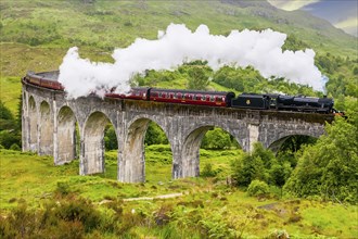 Scotland, Glenfinnan, viaduct, railway line, railway traffic, railway, bridge