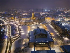 Dresden Old Town at night in winter, Dresden, Saxony, Germany, Europe