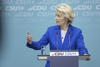 Ursula von der Leyen, President of the European Commission, at a press conference after the joint