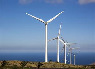 Turbines at Parque Eolico de Lanzarote wind farm, Lanzarote, Canary Islands, Spain, Europe