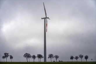 Wind farm, wind turbines near Erkelenz, Rhenish lignite mining area, in the fog, calm, no wind,