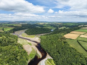 River Emme and Red Cove from a drone, Mothecombe, Plymouth, South Devon, England, United Kingdom,