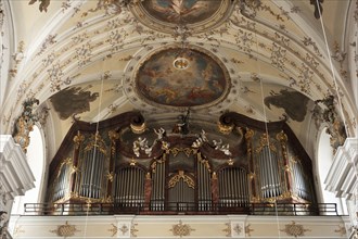 Organ loft of the baroque church of St Andrew, St Mang, 1697-1717, Stadtamhof, Regensburg, Upper