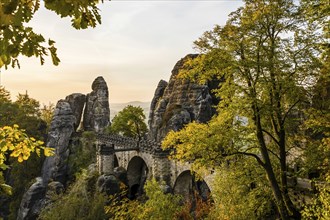 Federal Republic of Germany, Germany, Saxon Switzerland in Saxony, View of the Bastei Bridge at