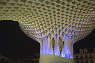 SEVILLE, SPAIN-OCTOBER 17, 2017: Metropol Parasol in Plaza de la Encarnacion, the biggest wooden