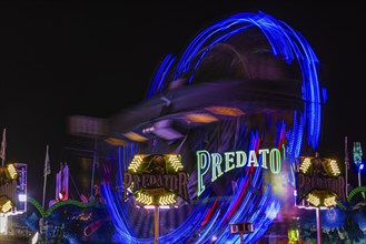 Predator overhead ride in motion, night shot, Oktoberfest, Festwiese, Theresienwiese, Munich, Upper