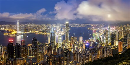 Hong Kong skyline with skyscrapers city centre downtown panorama at night in Hong Kong, China, Asia