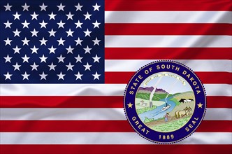 The flag of the USA with the coat of arms of South Dakota, Studio