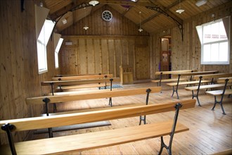 Inside wooden tabernacle chapel, Museum of East Anglian Life, Stowmarket, Suffolk, England, UK now