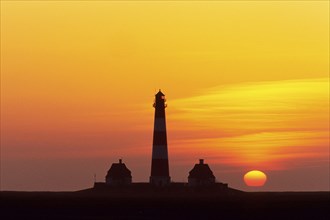 The lighthouse of Westerhever with full moon, Westerhever, Schleswig-Holstein, Federal Republic of