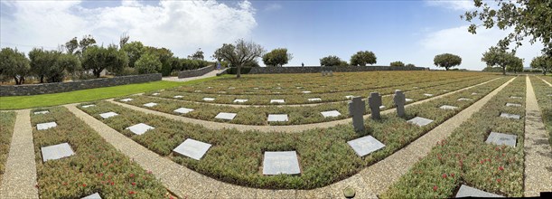 Panoramic photo wide view over part of German military cemetery inaugurated in 1974 by Volksbund