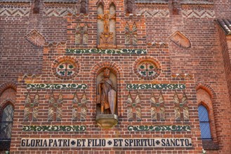 Odense, early Gothic St Albani Church, Roman Catholic church, entrance portal, brick building,