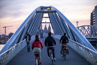 Amsterdam, Netherlands, bridge from the Nemo Science Museum to the city centre, St. Nicholas