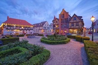 Park and town fountain between St Stephen's Church and the RoÃŸopforte in the evening in the old