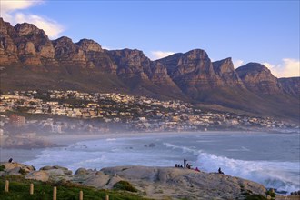 Camps Bay Beach, near Cape Town, behind the Twelve Apostles mountain range, South Africa, Africa