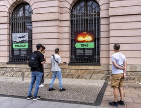 Exhibition information on the windows of the German Historical Museum, Berlin, Germany, Europe