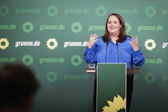 Ricarda Lang, Federal Chairwoman of Bündnis 90/Die Grünen, recorded during a press conference in