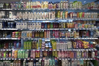 Skin care range in a drugstore, Mecklenburg-Vorpommern, Germany, Europe