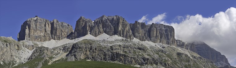 The mountain range Gruppo del Sella, Sella Group in the Dolomites, Italy, Europe