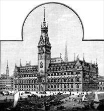 The design of the new town hall in Hamburg, Germany, 1890, Historical, digital reproduction of an