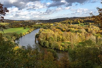 Viewpoint in the city forest of Essen-Kettwig, view of the Ruhr valley between Kettwig and