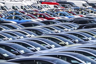 Storage area for new cars in the port of Vlissingen-Oost, vehicles are temporarily stored on over