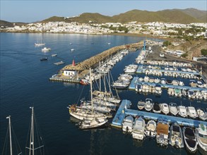 The marina of San José. Aerial view. Drone shot. Nature Reserve Cabo de Gata-Nijar, AlmerÃ­a