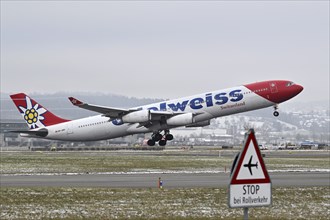 Aircraft Edelweiss Air, Airbus A340-300, HB-JMD, Zurich Kloten, Switzerland, Europe