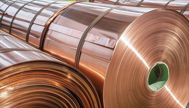 Material, metal, copper, copper sheet on a roll in a production plant