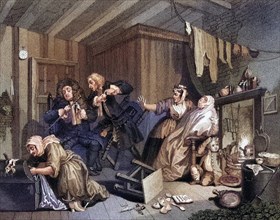 The Harlots Progress Expires while the doctors are disputing From the original picture by Hogarth