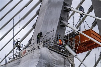 New construction of the A1 motorway bridge over the Rhine near Leverkusen, after completion of the