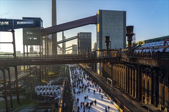 Ice rink at the Zollverein coking plant, Zollverein World Heritage Site, Essen, Germany, Europe