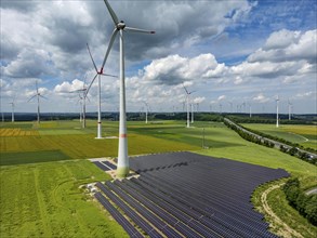 Wind farm near Marsberg, photovoltaic system, utilisation of land for renewable energies,