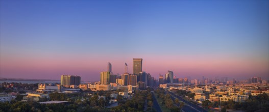 UAE, United Arab Emirates, Abu Dhabi downtown panorama and financial center skyline, Asia